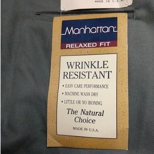 Vintage Manhattan Mens Khaki Pants 44x30 Poly / Rayon Made in USA